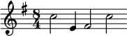 {\key g \major \time 8/4 \relative c'' { c2 e,4 fis2 c'}}