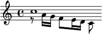 << \relative c'' { c1*5/8 } \\ \relative a' { r8 a16 g f8 e16 d c8 } >>