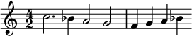 \relative c'' { \time 4/2 c2. bes4 a2 g f4 g a bes }