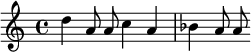 {\relative d'' { d4 a8\noBeam a\noBeam c4 a bes a8\noBeam a\noBeam }}