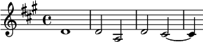 \relative d' { \key a \major d1 d2 a d cis~ cis4 }